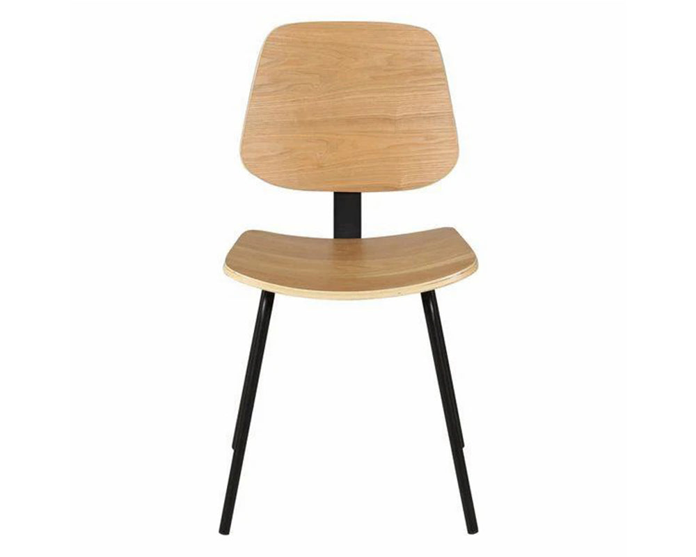 Chaise salle à manger Evy - vue face - assise placage frêne vernis