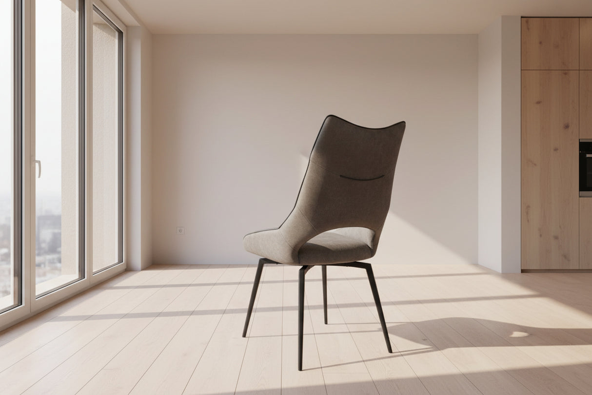 Chaise confortable tissu gris vintage pied noir pivotante de salle a manger - Souffle d'intérieur - Tabalacasa - Akante