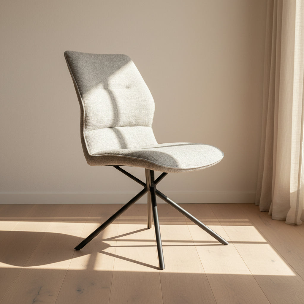 chaise grise de salle a manger en tissu pieds métal noir design - Souffle d'intérieur