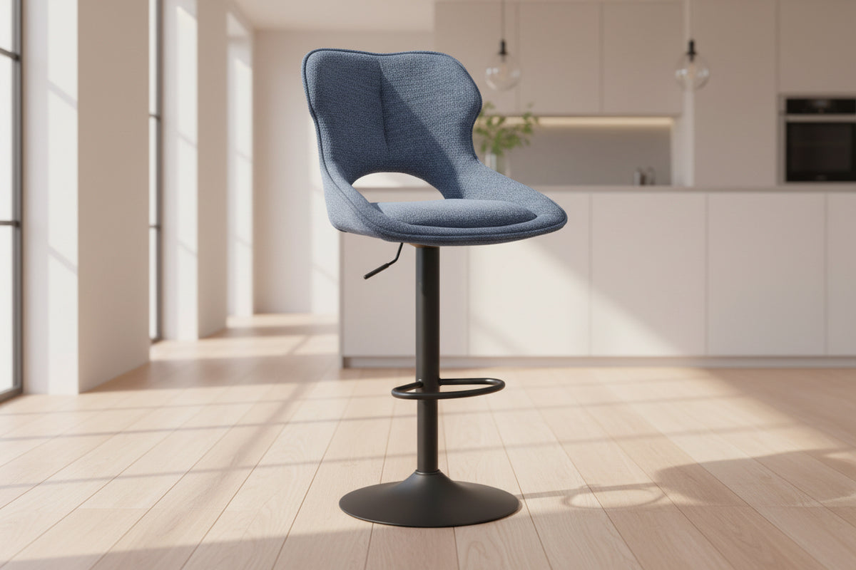 Morine chaise de bar bleu réglable – vue 3/4