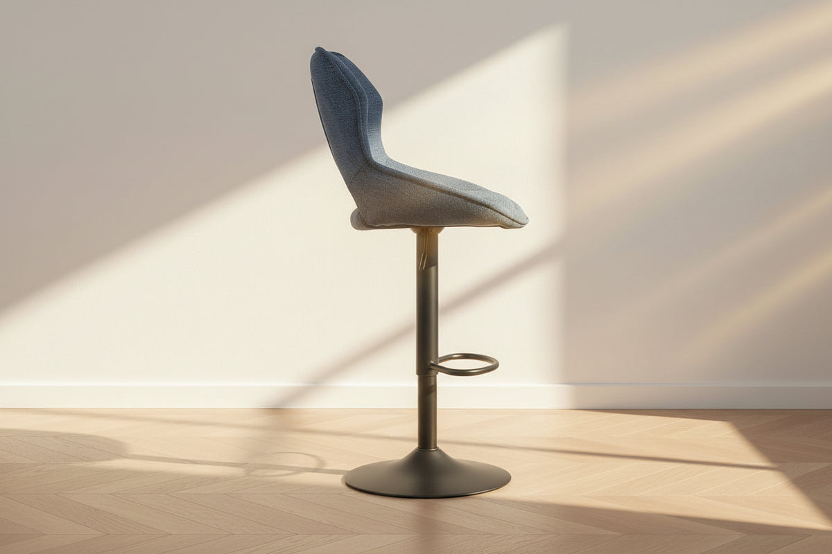 Morine chaise de bar bleu réglable – zoom piètement métal noir