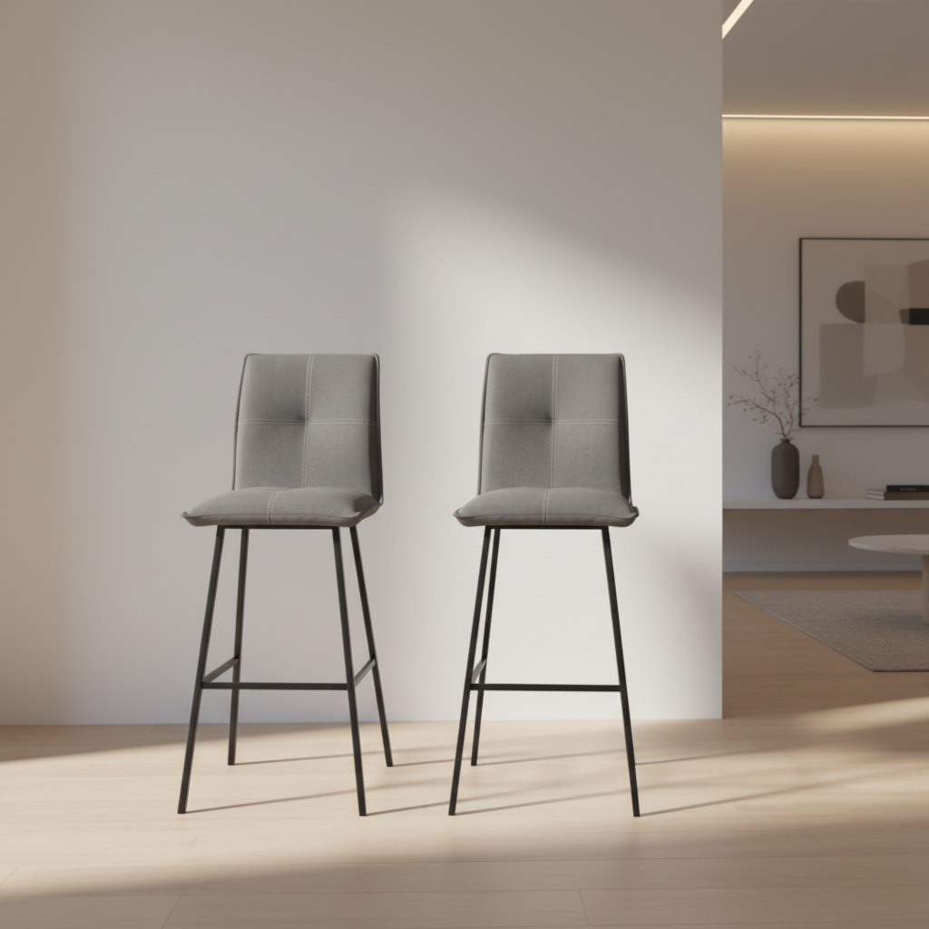 Veronica chaise haute grise en tissu – vue de trois quarts