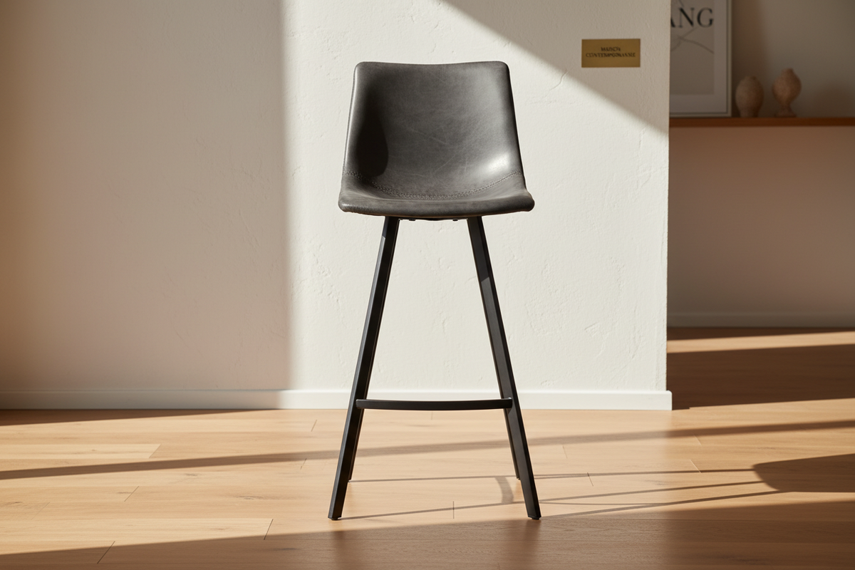Ozany chaise de bar simili cuir noir – vue de face