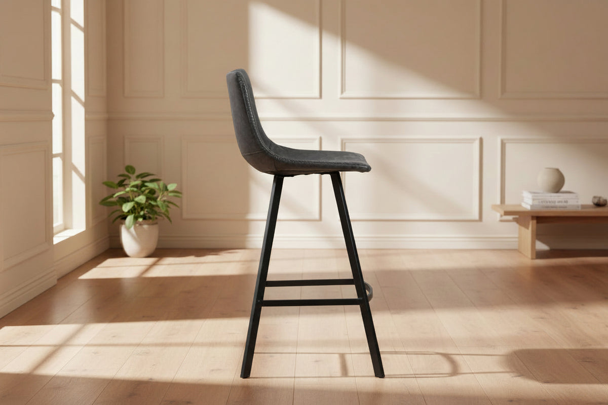 Ozany chaise de bar simili cuir noir – vue de profil