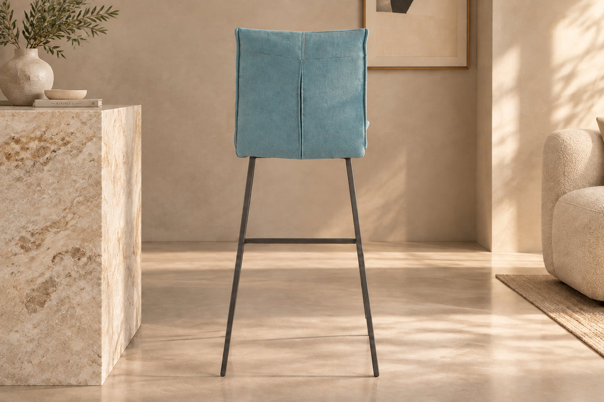 Chaise de bar confortable pieds métal tissu bleu - Souffle d'intérieur