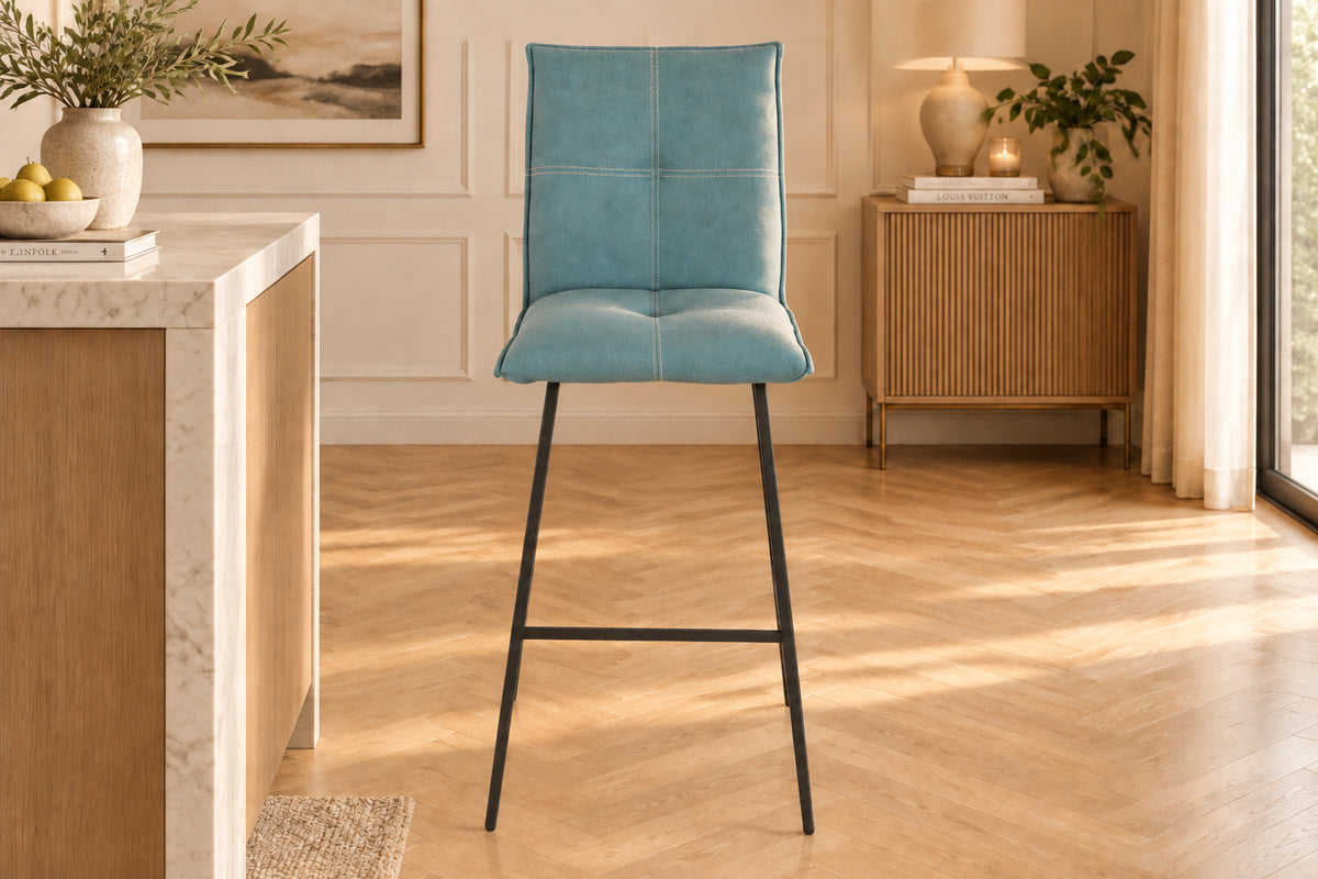 Chaise de bar confortable pieds métal tissu bleu - Souffle d'intérieur