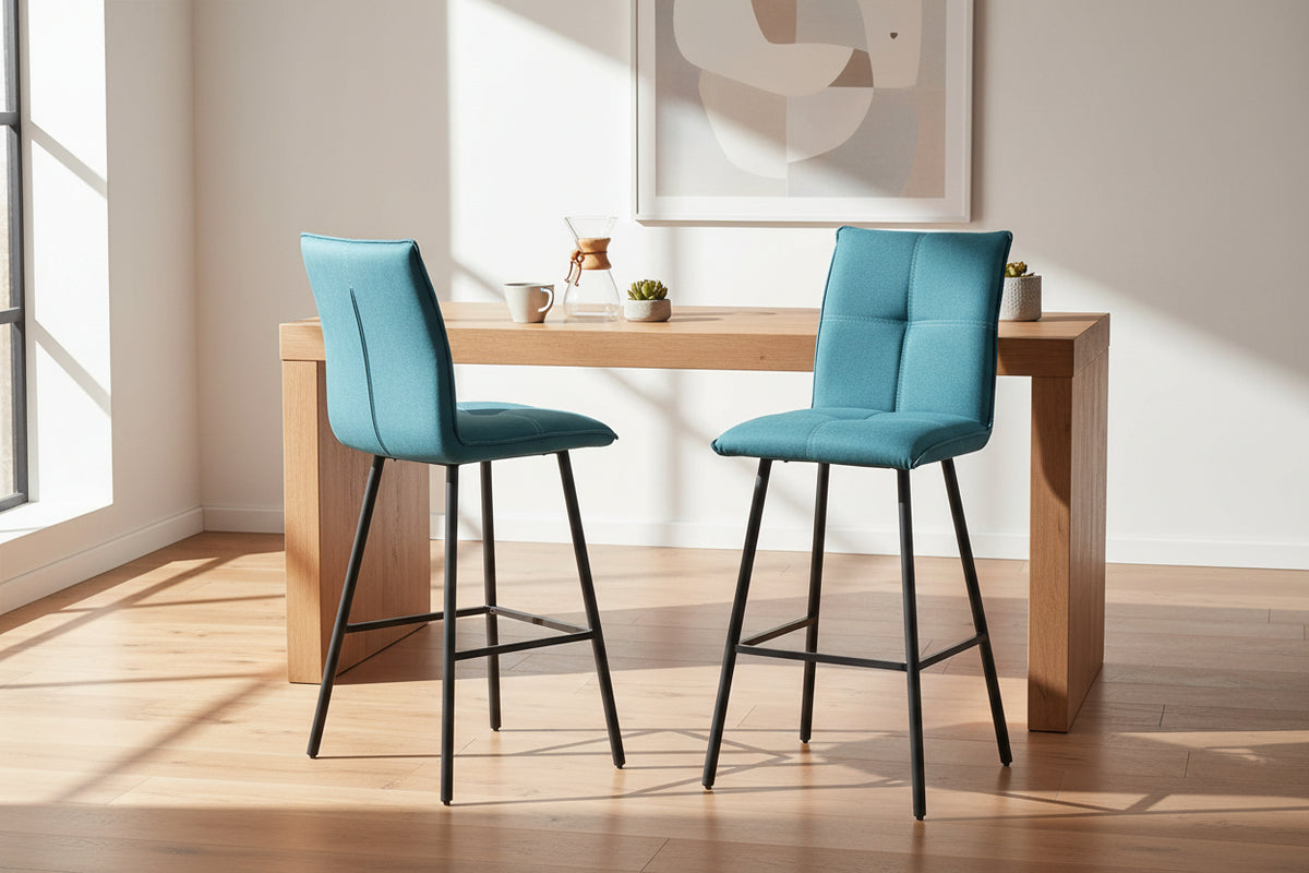 Chaise de bar confortable pieds métal tissu bleu - Souffle d'intérieur