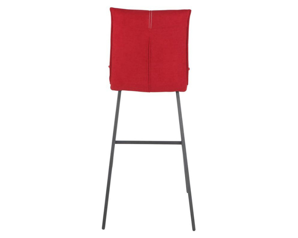 Chaise de bar Veronica – vue de dos – tissu rouge – pieds métal peint