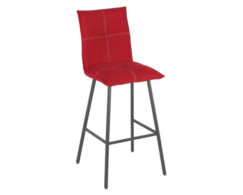 Chaise de bar Veronica – vue 3/4 – tissu rouge – pieds métal peint