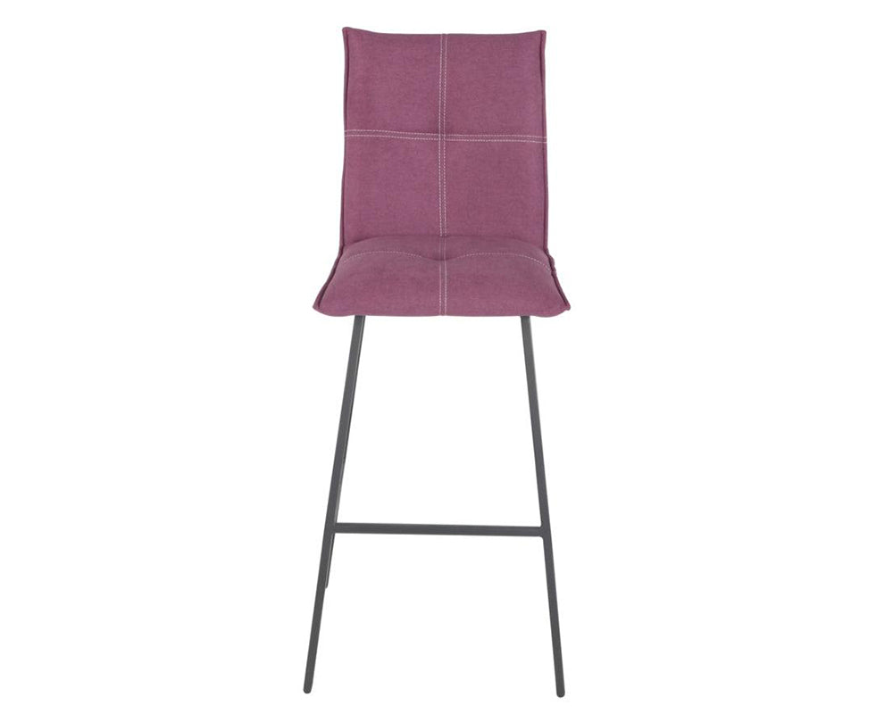 Chaise de bar Veronica – vue de face – tissu violet – pieds métal peint