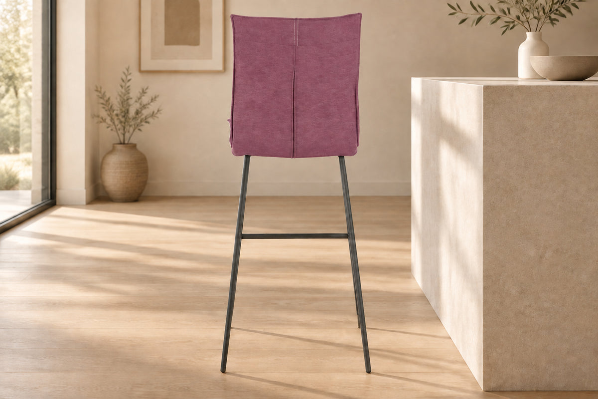 Chaise de bar Veronica – vue de dos – tissu violet – pieds métal peint