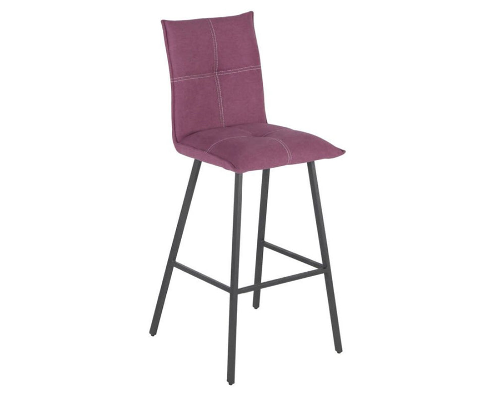 Chaise de bar Veronica – vue 3/4 – tissu violet – pieds métal peint
