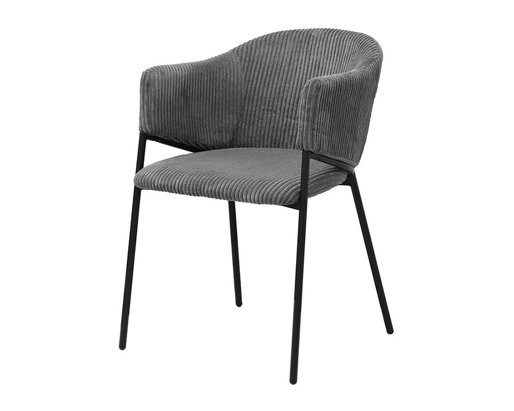 Chaise de salle à manger avec accoudoir en velours gris foncé - Rousseau - Souffle d'intérieur