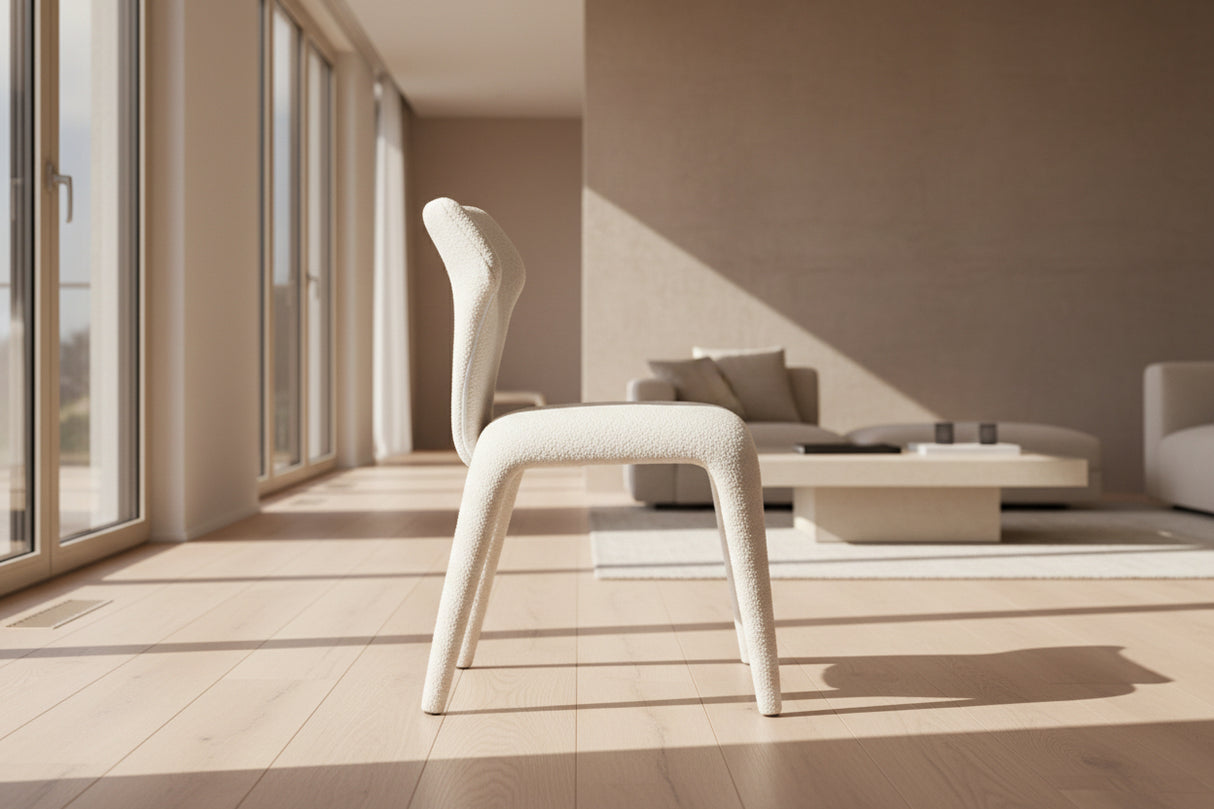 Chaise salle à manger Harty - vue profil -tissu effet bouclette