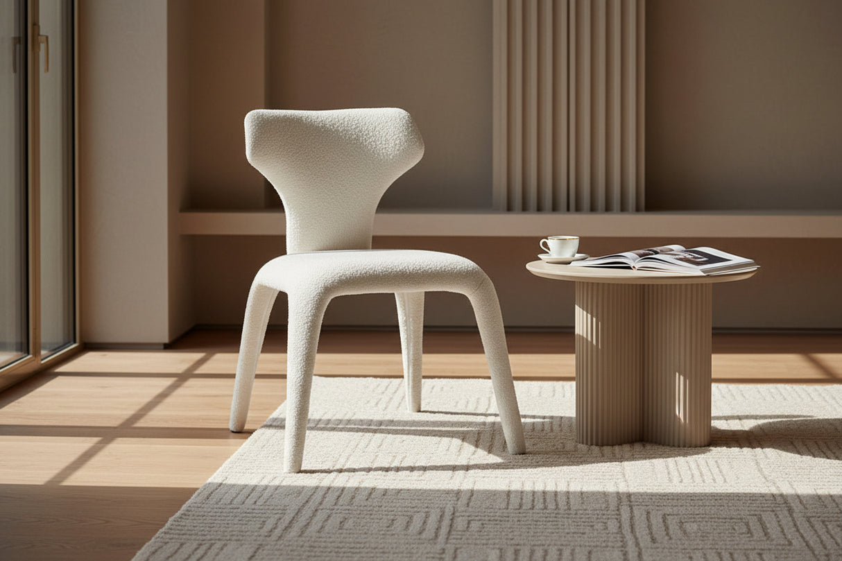 Chaise salle à manger Harty - vue 3/4 -tissu effet bouclette