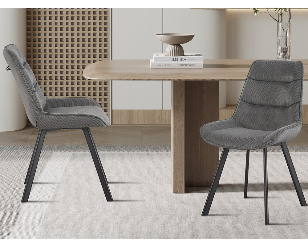 Chaise en velour cotelé gris - Rousseau - Souffle d'intérieur