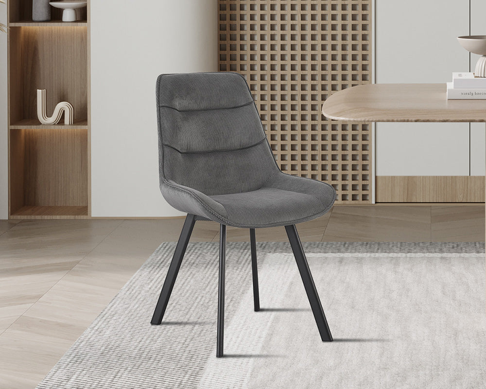 Chaise en velour cotelé gris - Rousseau - Souffle d'intérieur