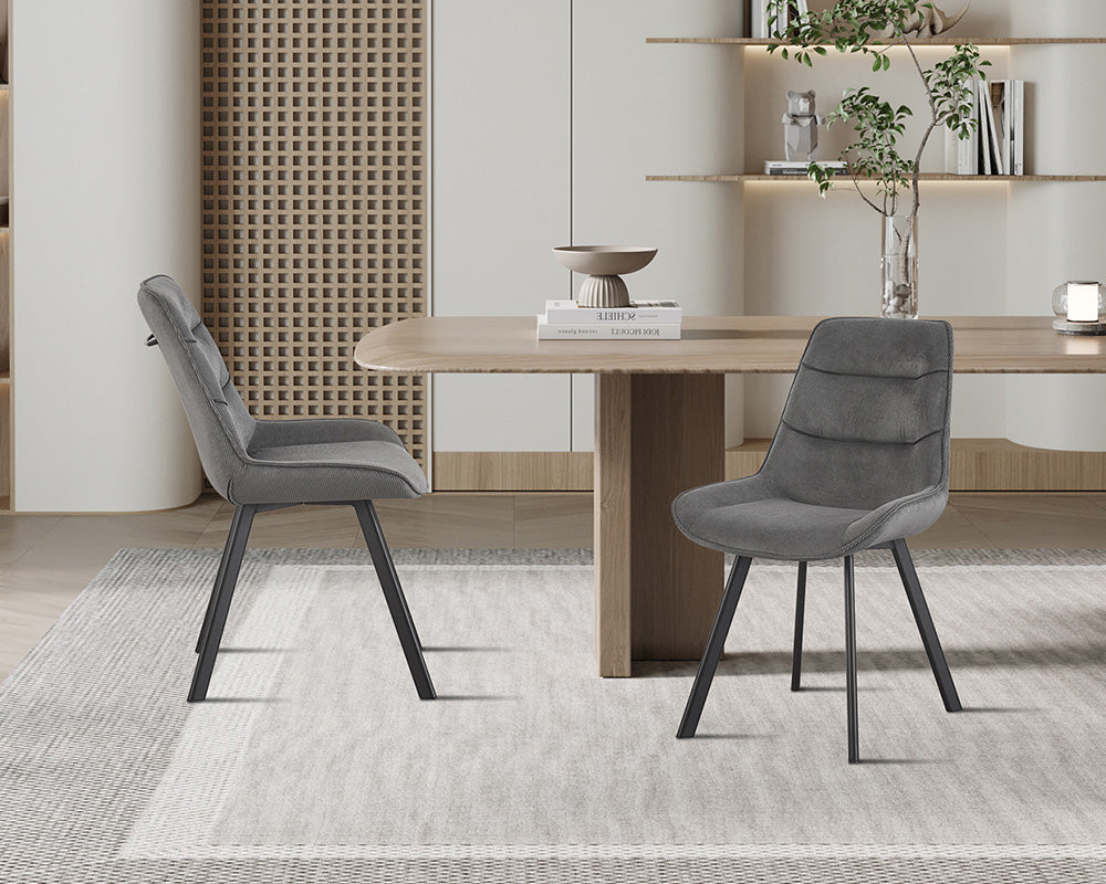 Chaise en velour cotelé gris - Rousseau - Souffle d'intérieur