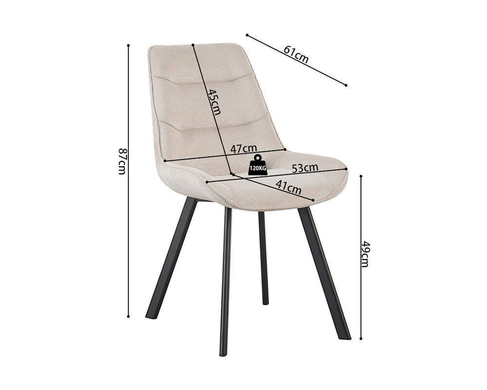 Chaise en velour cotelé sable - Rousseau - Souffle d'intérieur