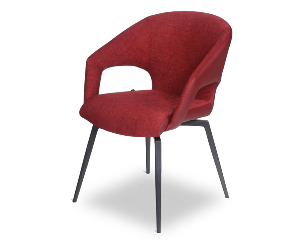 Fauteuil de table design pivotant pieds métal en tissu rouge - Souffle d'intérieur