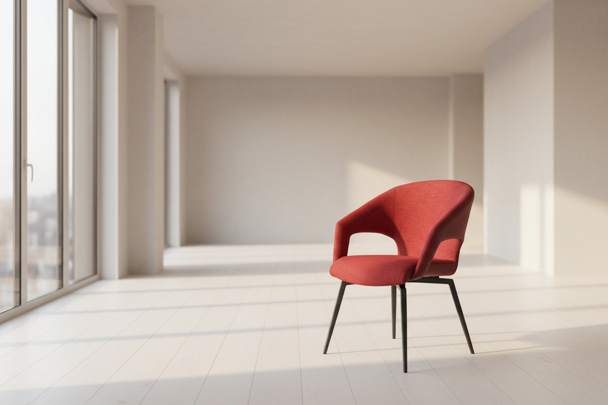 Fauteuil de table design pivotant pieds métal en tissu rouge - Souffle d'intérieur