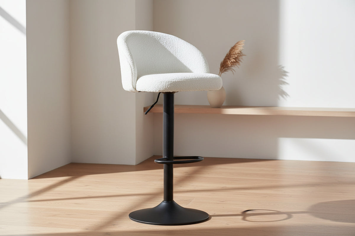Tabouret design de bar réglable en hauteur blanc bouclette pieds métal noir - Souffle d'intérieur