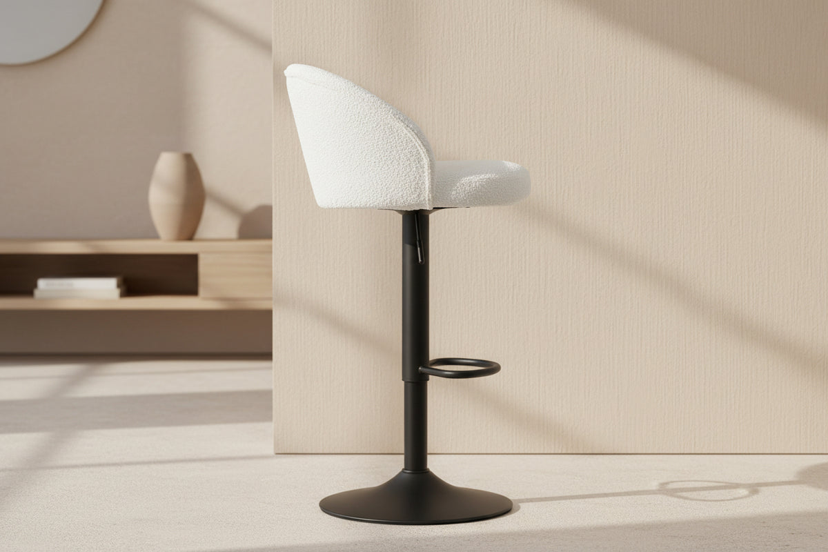 Tabouret design de bar réglable en hauteur blanc bouclette pieds métal noir - Souffle d'intérieur