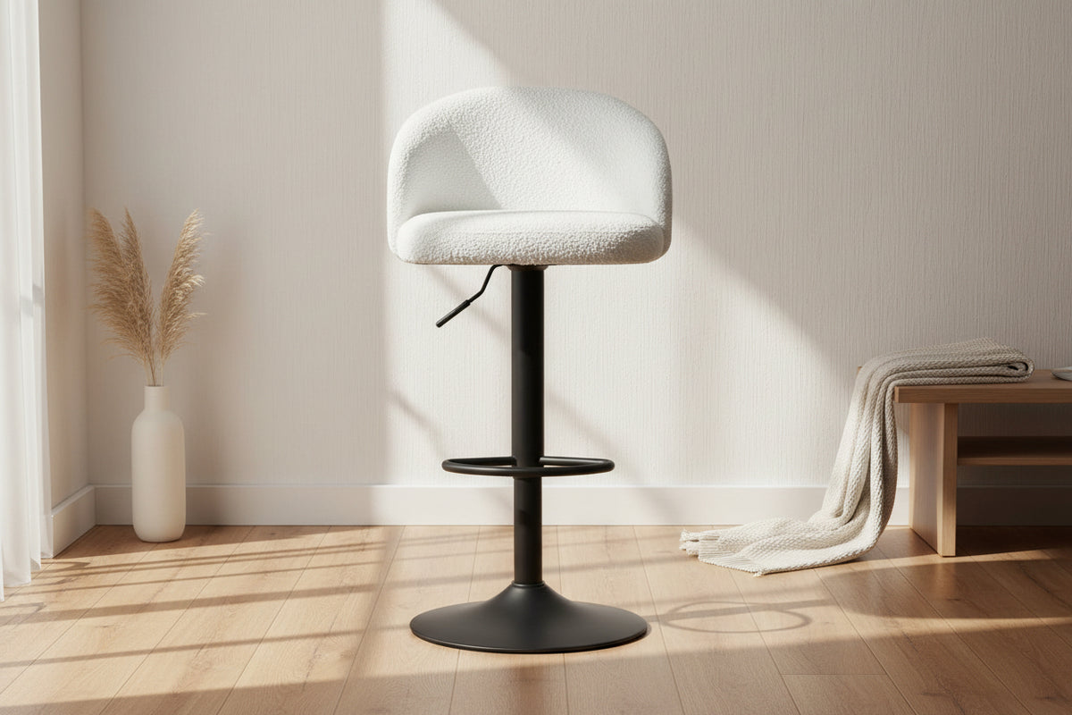Tabouret design de bar réglable en hauteur blanc bouclette pieds métal noir - Souffle d'intérieur