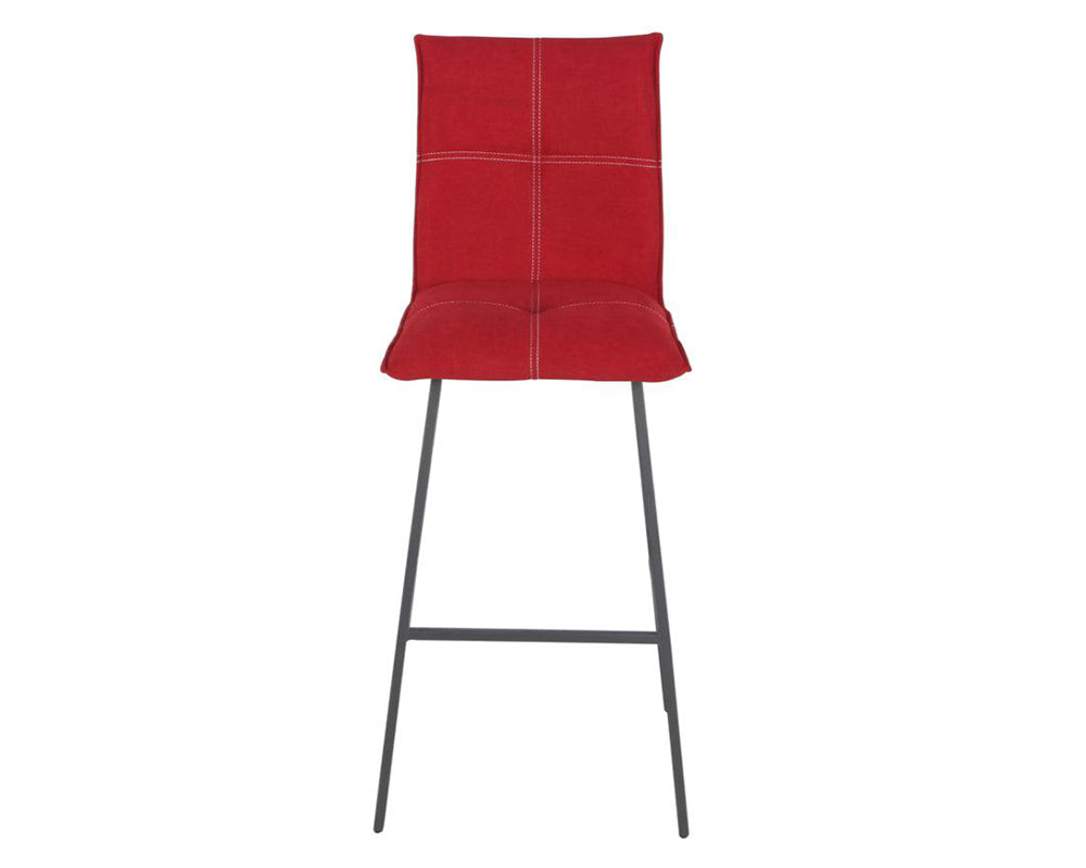 Chaise de bar Veronica – vue de face – tissu rouge – pieds métal peint