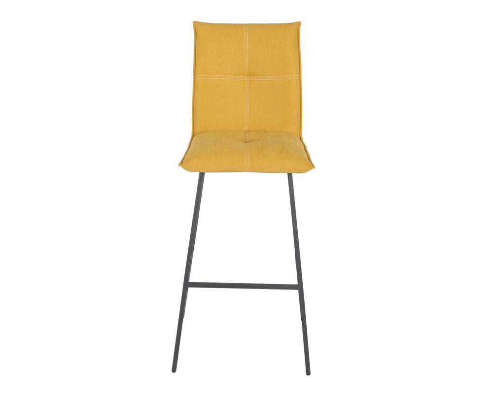 Chaise de bar Veronica – vue de face – tissu jaune – pieds métal peint