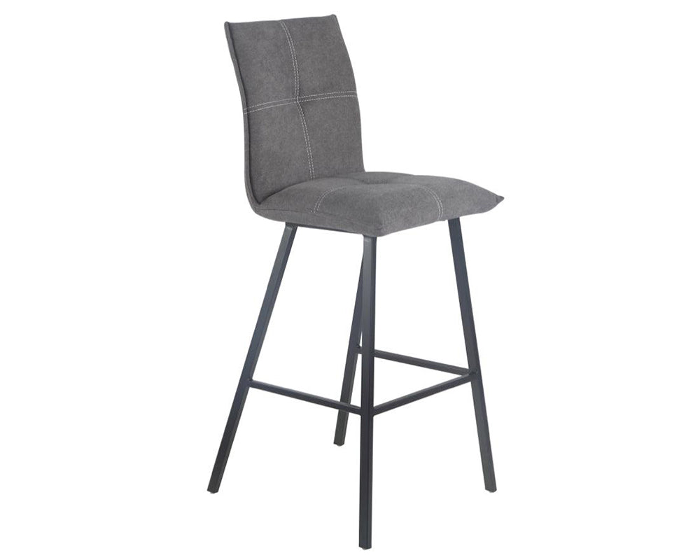 Chaise de bar Veronica – vue 3/4 – tissu gris – pieds métal peint
