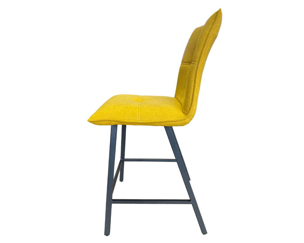 Chaise de bar Veronica – vue de profil – tissu jaune – pieds métal peint