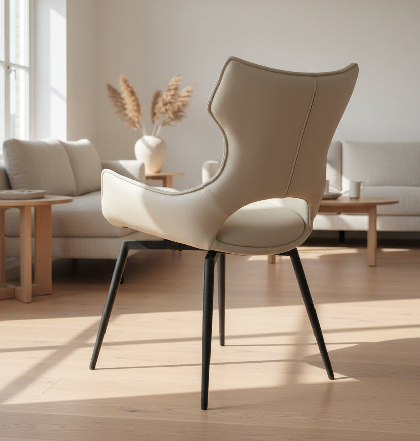 chaise de salle à manger pivotante en cuir vue de dos - Lievens Cabanel