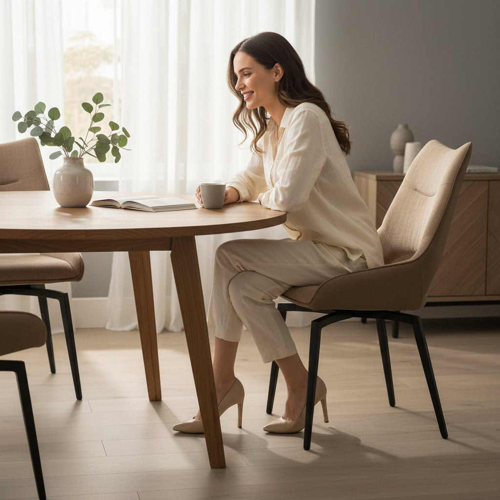 Chaise pivotante pieds métal en tissu beige moderne - Souffle d'intérieur - Furtif