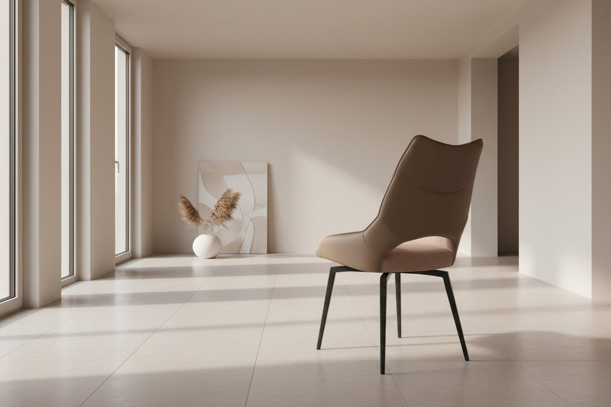 Chaise pivotante pieds métal en tissu beige moderne - Souffle d'intérieur