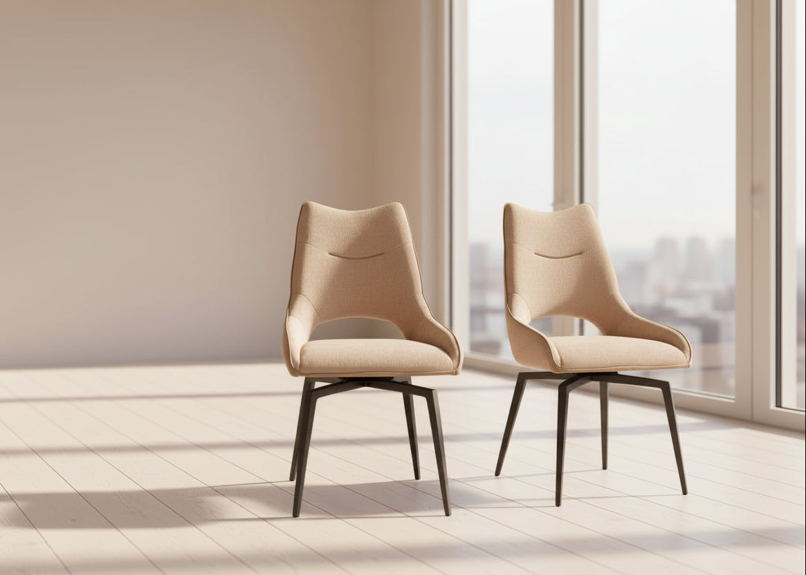 Chaise pivotante pieds métal en tissu beige moderne - Souffle d'intérieur