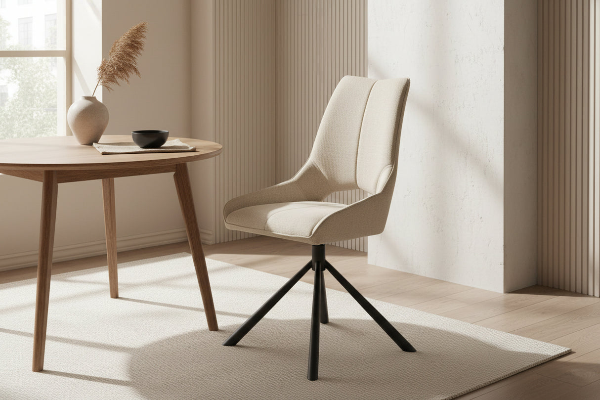 Chaise de repas Gura - velours beige - vue 3/4