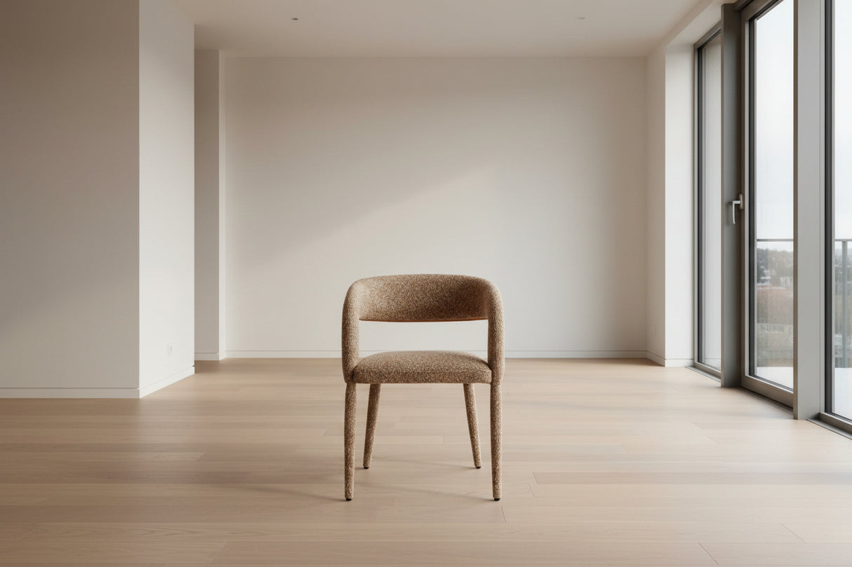 Chaise Kelly - tissu bouclette ultra doux marron - vue face