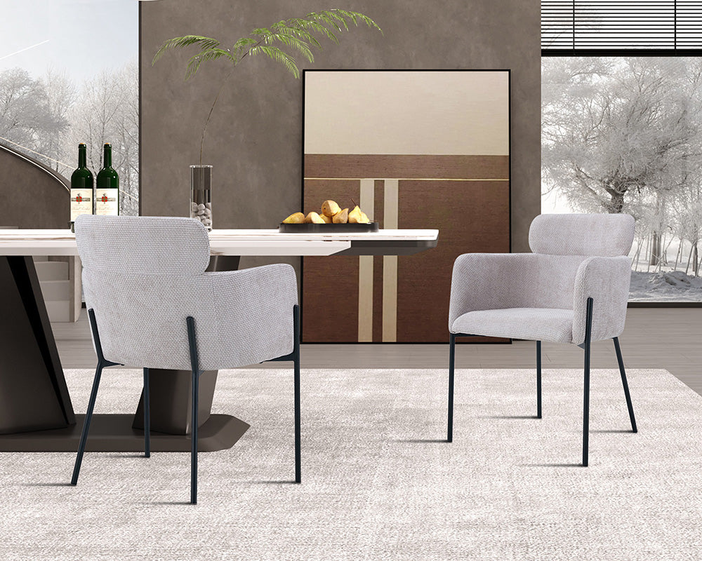 Chaise salle à manger en tissu chiné beige - Rousseau - Souffle d'intérieur