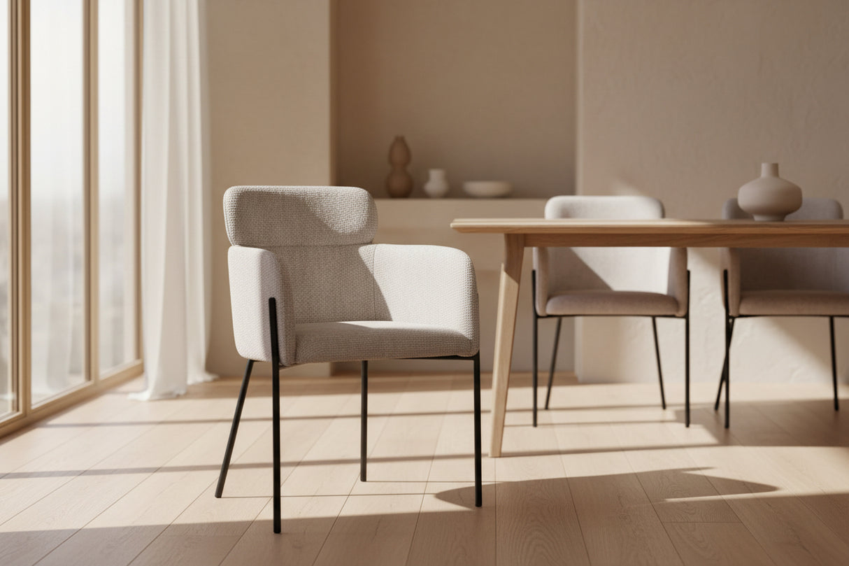 Chaise salle à manger en tissu chiné beige - Rousseau - Souffle d'intérieur
