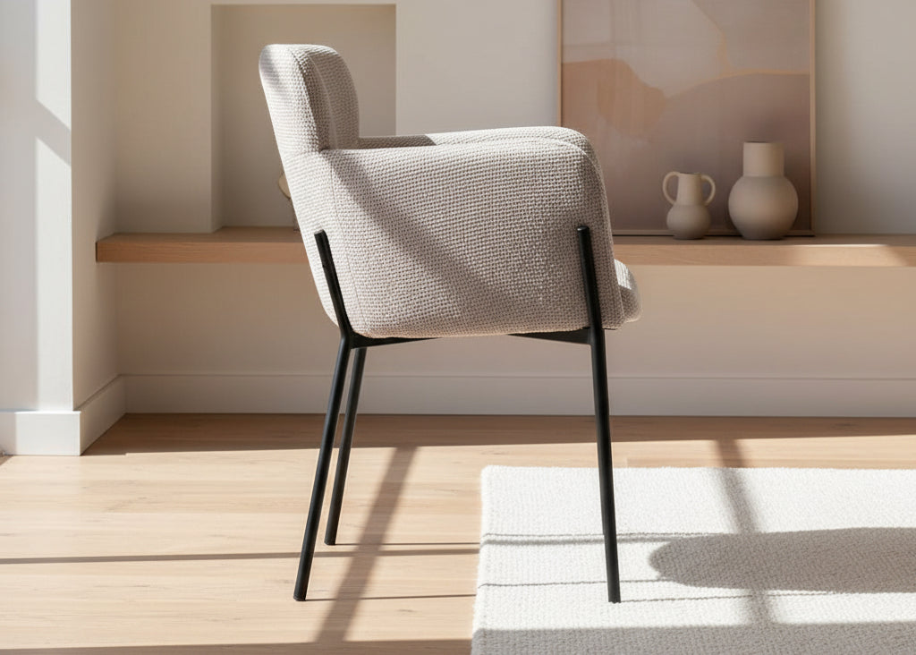 Chaise salle à manger en tissu chiné beige - Rousseau - Souffle d'intérieur