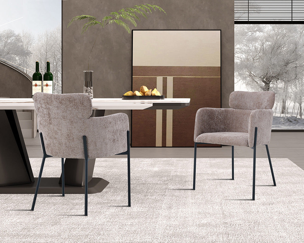 Chaise salle à manger en tissu chiné sable - Rousseau - Souffle d'intérieur