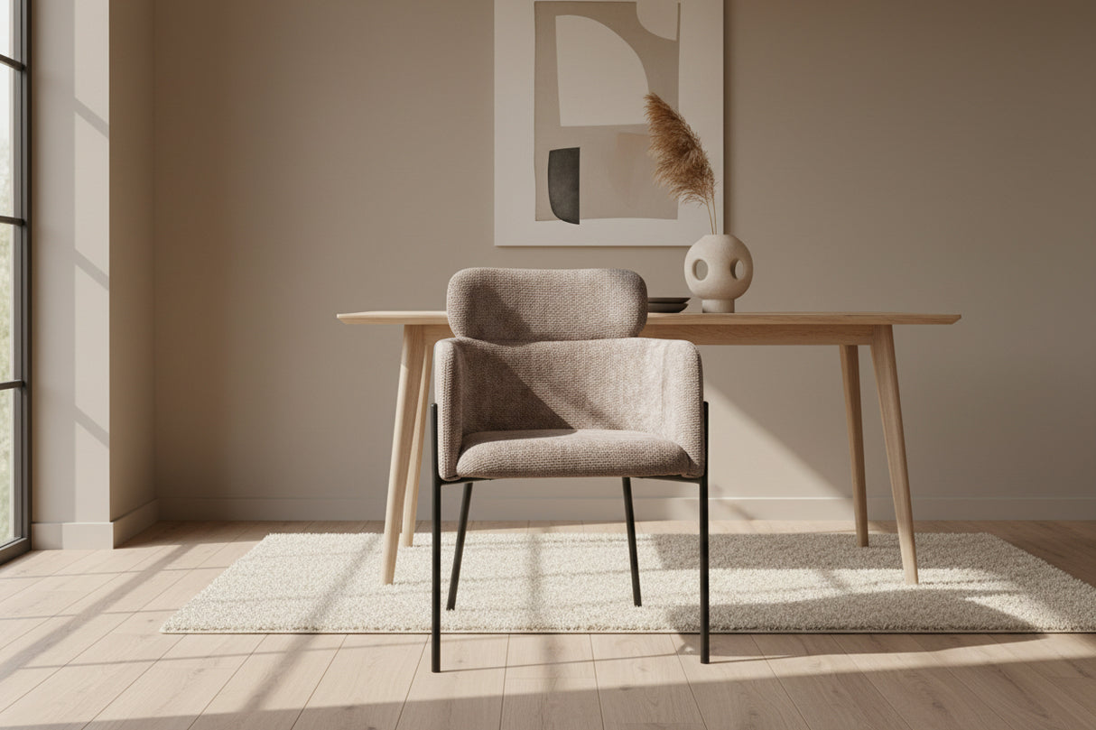 Chaise salle à manger en tissu chiné sable - Rousseau - Souffle d'intérieur
