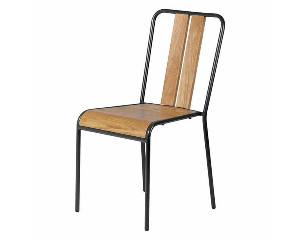 Chaise salle à manger Many - vue 3/4 - chêne massif - métal acier