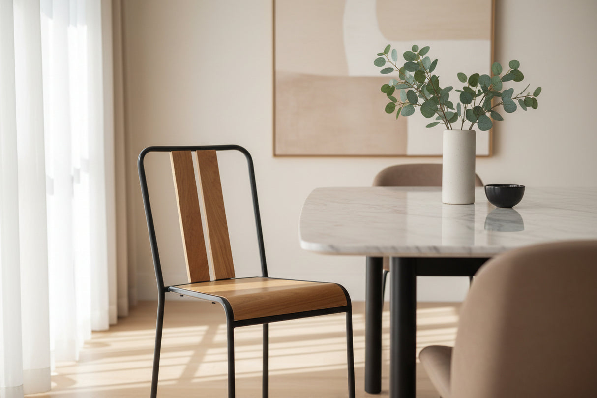 Chaise salle à manger Many - vue 3/4 - chêne massif - métal acier