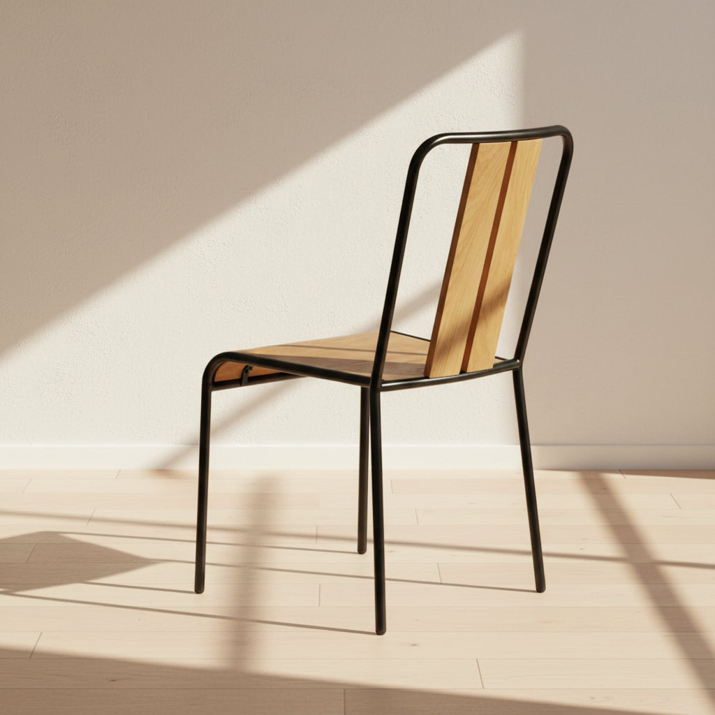 Chaise salle à manger Many - vue latérale - chêne massif - métal acier