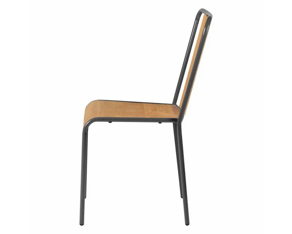 Chaise salle à manger Many - vue profil - chêne massif - métal acier