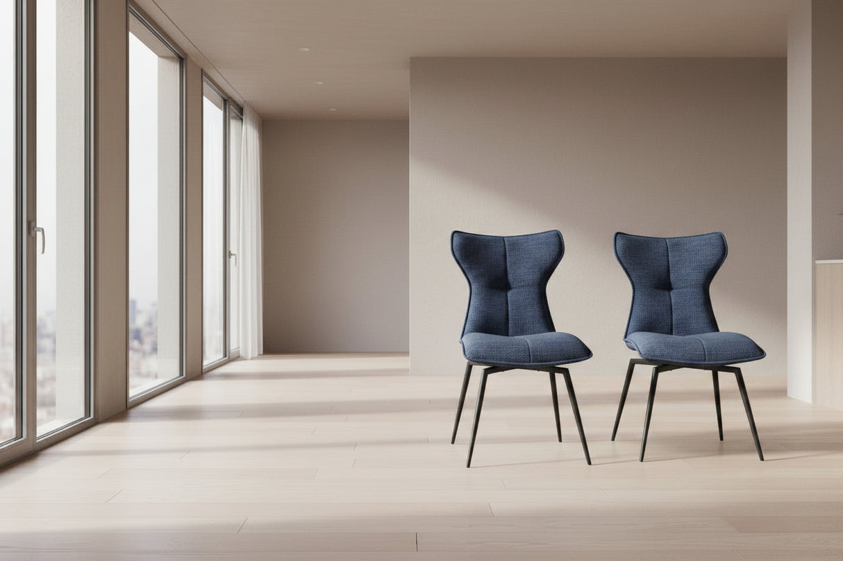 Chaise de repas Barda - velours bleu - vue 3/4
