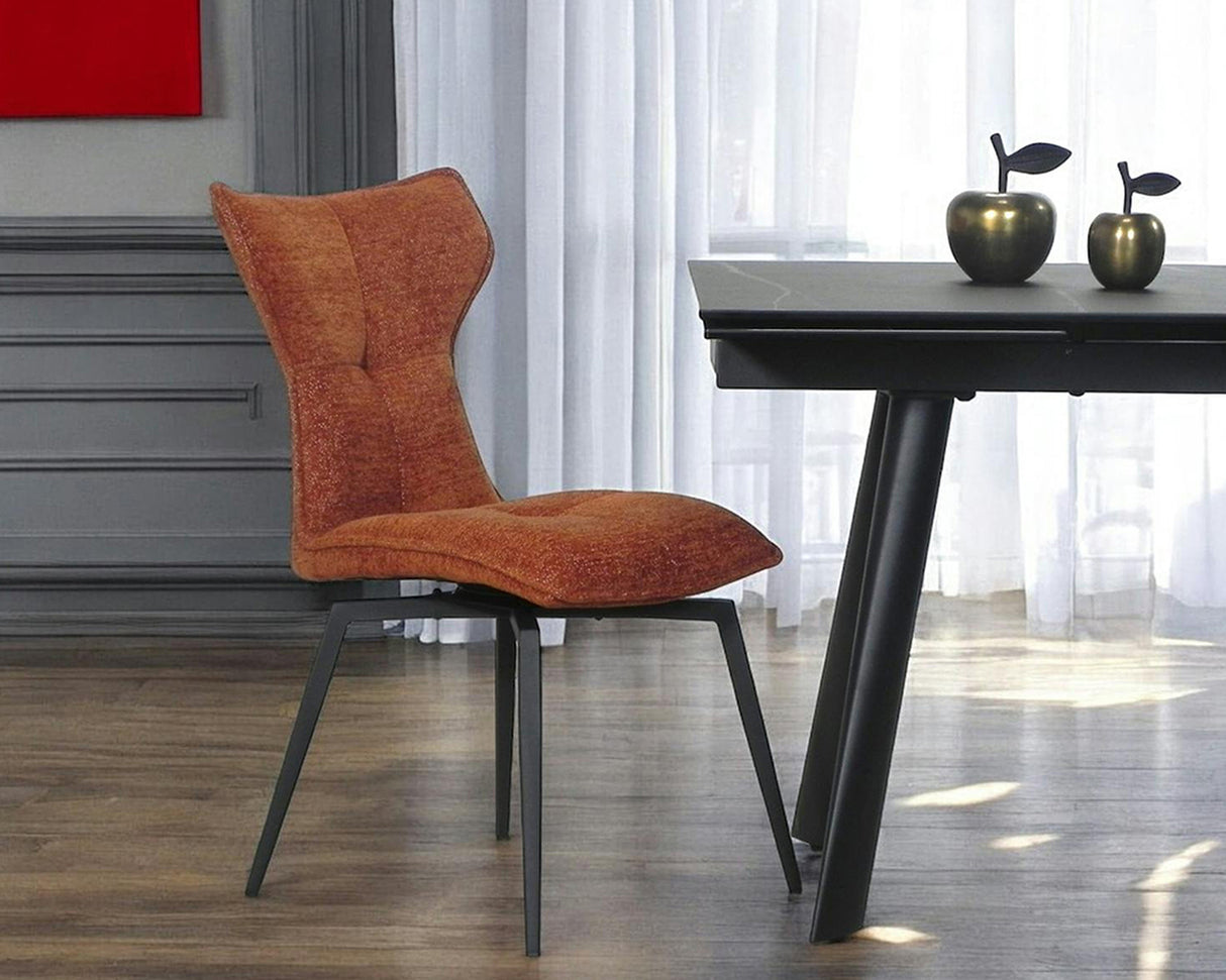 Chaise Barda en situation - salle à manger - velours terracota