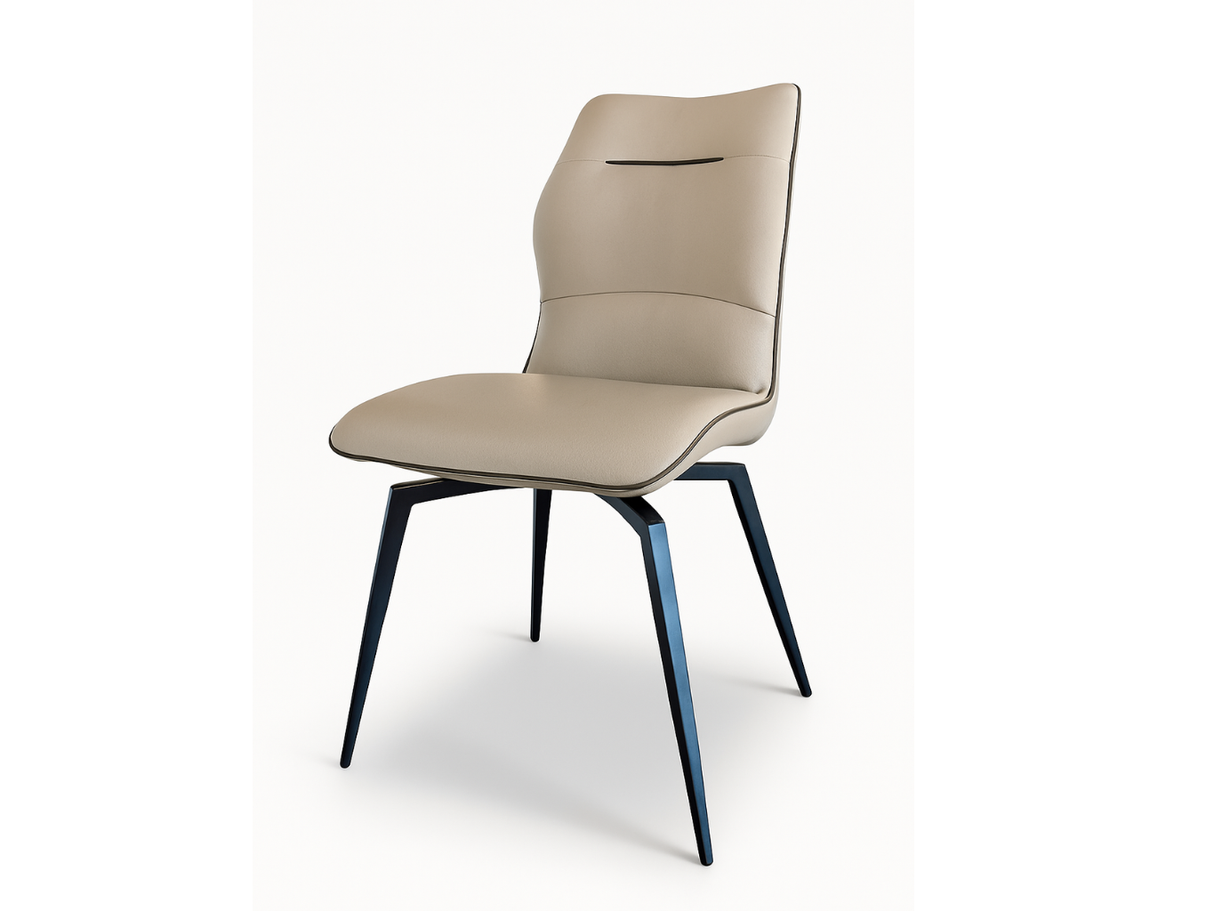 Chaise pivotante en simili cuir beige de salle a manger vue de biais - tablacasa - Souffle d'intérieur